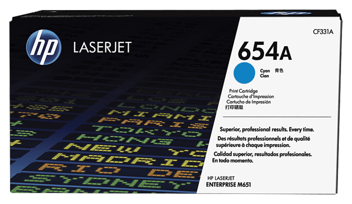 HP 654A Original LaserJet Toner Cartridge (CYAN, YELLOW, MAGENTA) (CF331A, CF332A, CF333A)