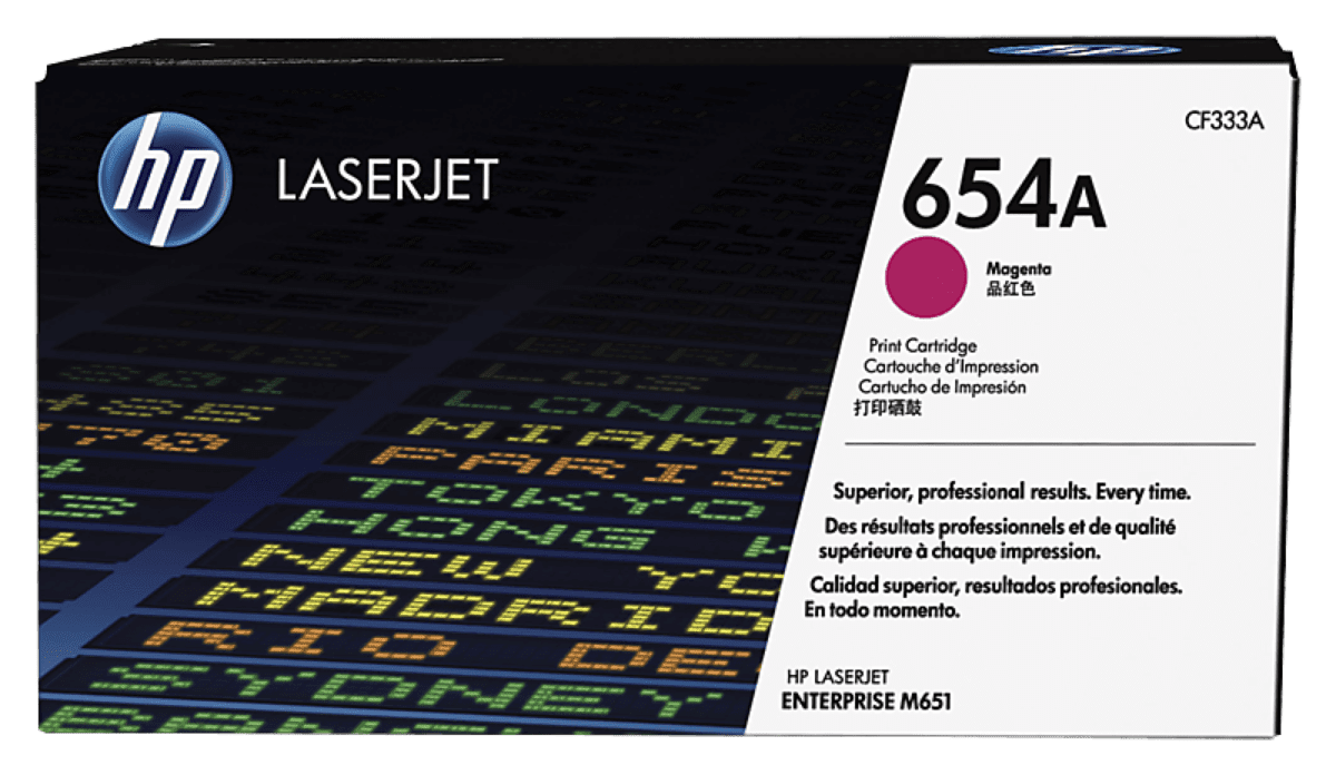 HP 654A Original LaserJet Toner Cartridge (CYAN, YELLOW, MAGENTA) (CF331A, CF332A, CF333A)