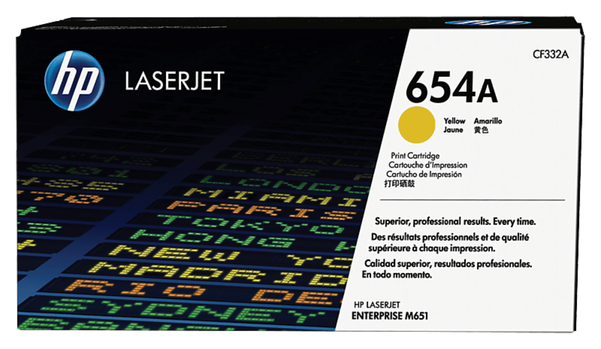 HP 654A Original LaserJet Toner Cartridge (CYAN, YELLOW, MAGENTA) (CF331A, CF332A, CF333A)